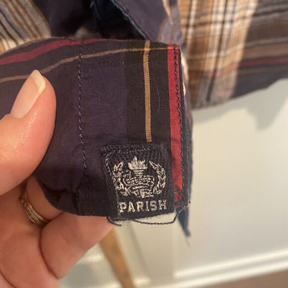 Parish Nation Y2K Shirt Mens Large Brown Plaid Hip Hop Streetwear Logos Retro - Picture 7 of 12